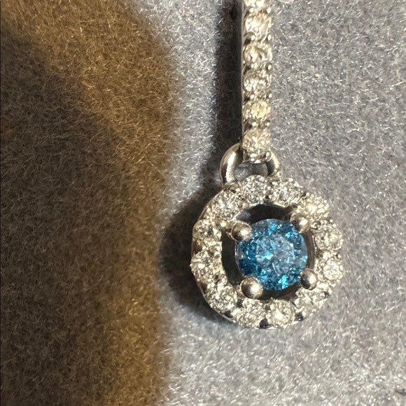 14 K White Gold Diamond and Blue Diamond Earrings - Picture 4 of 4